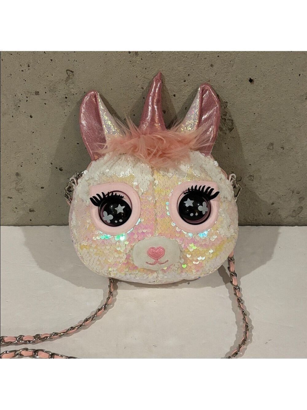 Be Bling Glittery Pink and White Sequined Unicorn Purse
